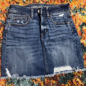 American Eagle Outfitters Distressed Blue Denim Mini Skirt